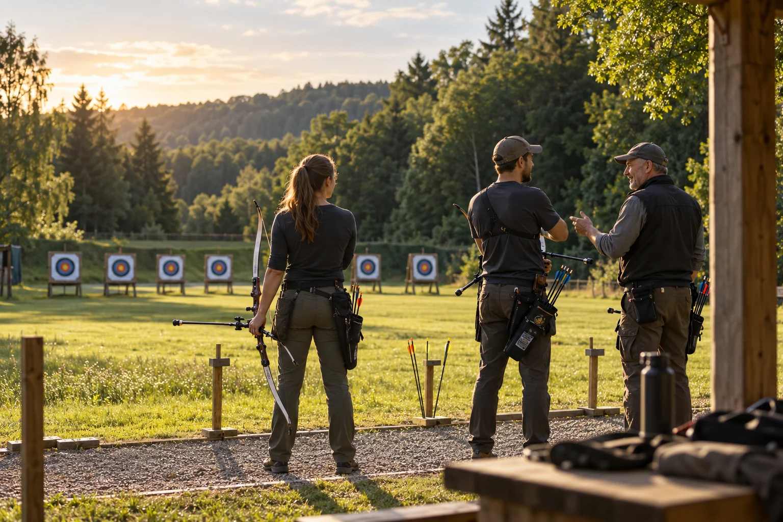 Archers enjoying an evening at an outdoor range