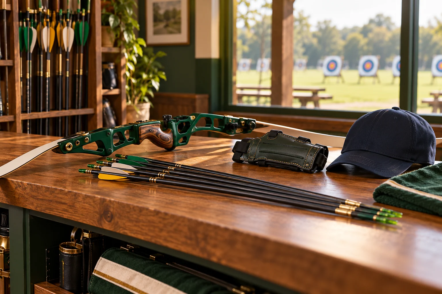 Illustrative photograph of archery equipment used for personal practice